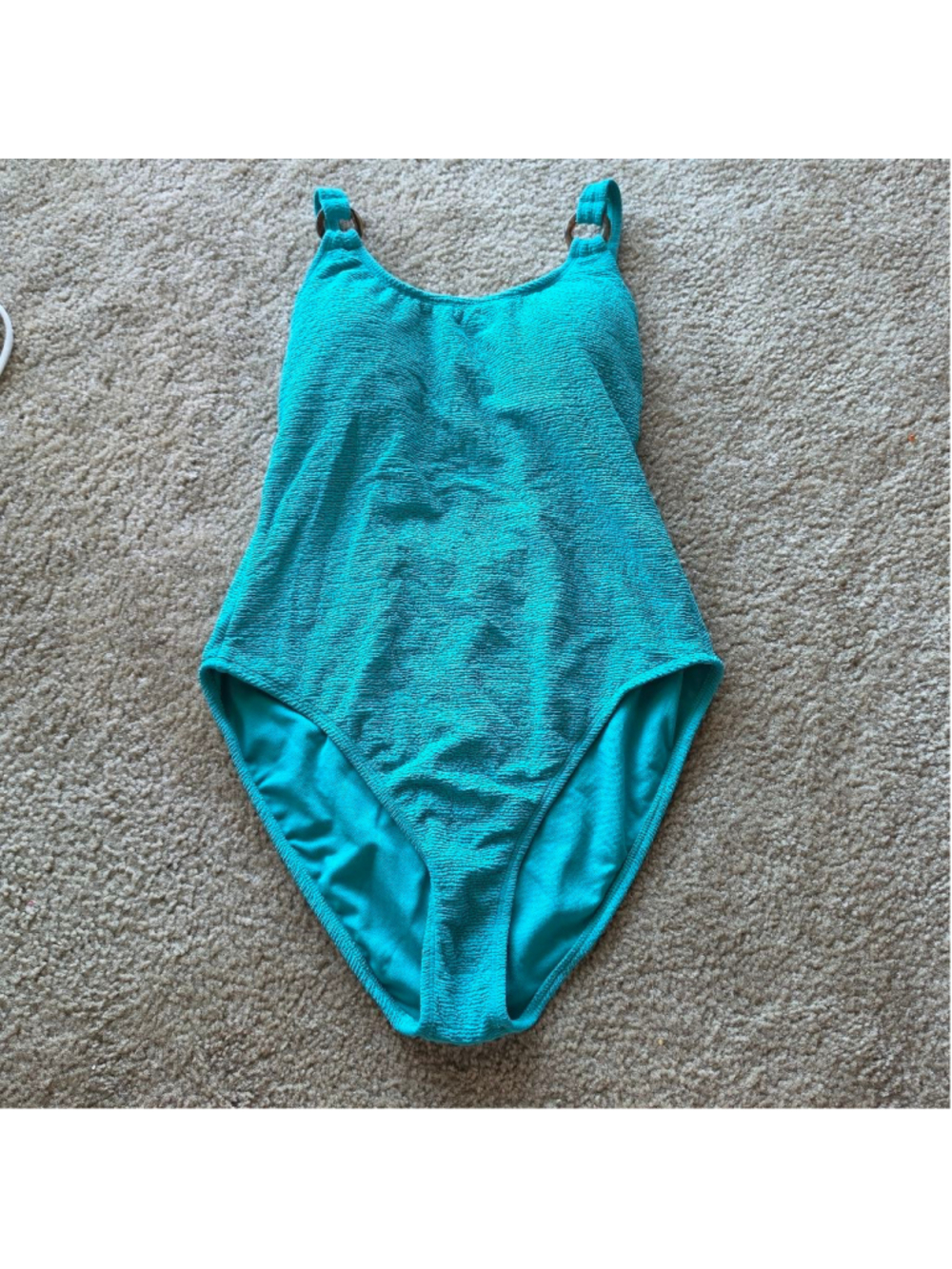 Shade & Shore Teal Textured High Leg One Piece Swimsuit Medium